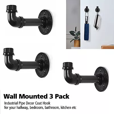 3 Pack Wall Mounted Industrial Pipe Bathroom Towel Hook Clothes Holder Hanger • $18.99