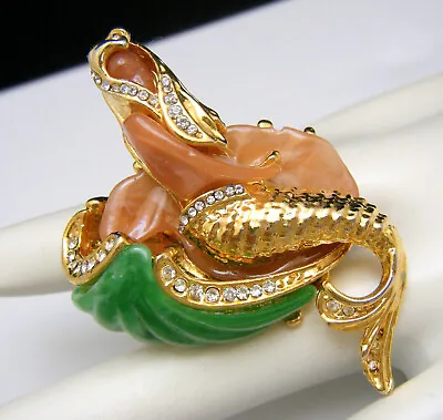 Vintage Figural Brooch Lucite Body Mermaid Sea Life Rhinestones Gold Tone • $129.99