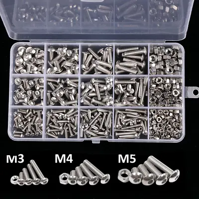 500Pcs Assorted M3 M4 M5 Stainless Steel Hex Screws + Socket Bolts And Nuts Set • £7.79