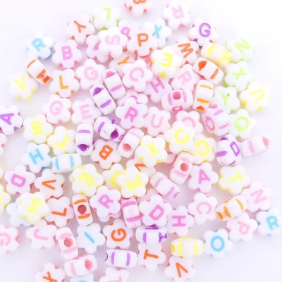 £3.40 • Buy 100 Small White And Multi-coloured Flower Daisy Shaped Alphabet Letter Beads