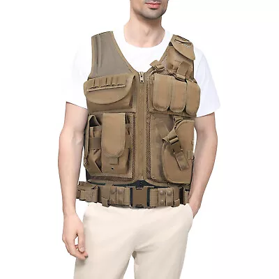 Military Tactical Vest With Gun Holster Molle Police Assault Combat Assault Gear • $34.95