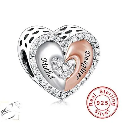 £16.45 • Buy 💖 Mother And Daughter Heart Charm 925 Sterling Silver & Rose Gold 💖