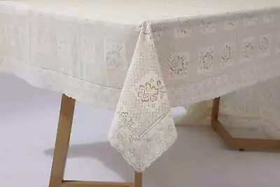 100% Waterproof Lace Tablecloth 52x90in Beige • $27.61