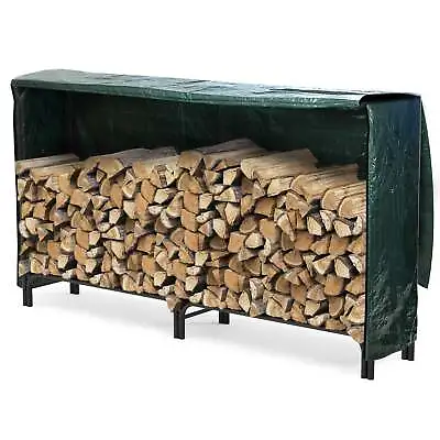 VOUNOT Firewood Log Rack With Cover Metal Log Store Outdoor 200 X 36 X 116 Cm • £39.99