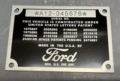 Fits Ford Patent Data Serial Plate WITH YOUR FORDS NUMBERS CUSTOM ENGRAVED • $39.99