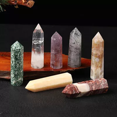 Natural Rainbow Quartz Crystal Point Wand Obelisk Mineral Stone Energy Fossils • $12.99