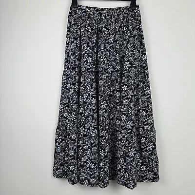 Marks & Spencer Skirt Black Floral Print Cotton Jersey Tiered M&S Size 6 - 24 • £14.95