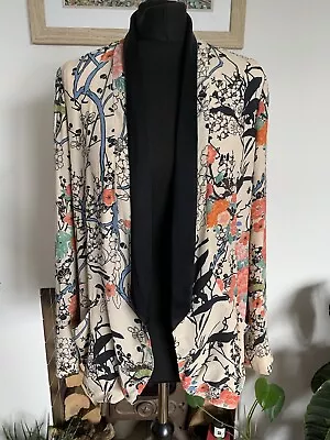 ZARA Floral Print Colourful Cream Oriental BLAZER JACKET Kimono Coat - Small • $48.53