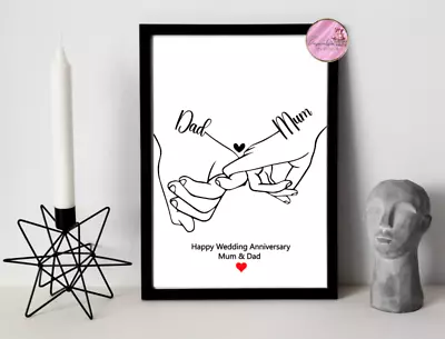 Personalised Wedding Anniversary Hand Print Picture Gift Idea 10th 15th 20th A4 • £3.99