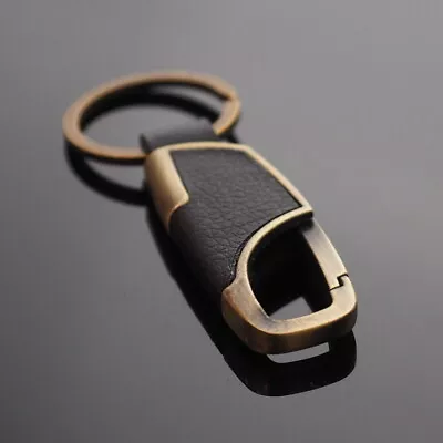 Men's Women's Black Leather & Bronze Clip Keychain Car Key Ring Fob Holder  • $6.99