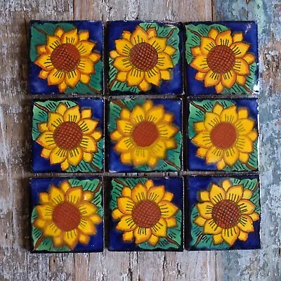 9 X  Ceramic Mexican Tiles Sunflower -  SMALL SIZE 5 X 5 Cms • £5.85