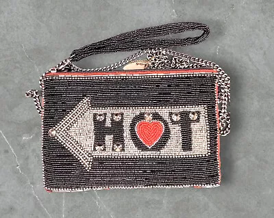 Mary Frances Hot Not Crossbody Handbag Beaded Red& Black Silver  • $55