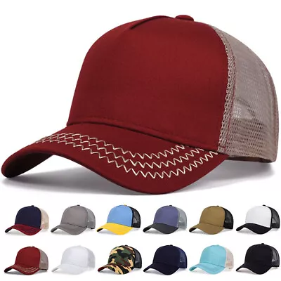 Blank Trucker Mesh Baseball Hat Hip Hop Breathable Snapback Cap • £7.59