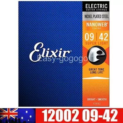 NEW Elixir 12002 Nanoweb Coated Electric Guitar Strings Super Light 9-42 AU • $14.89