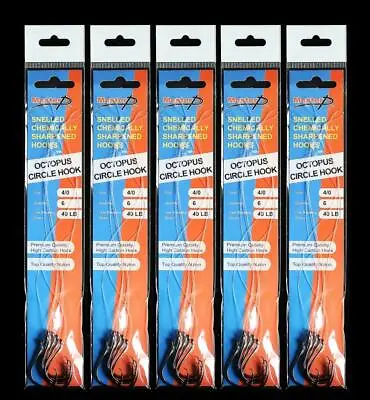 5 Packs Of Pre Tied /Snelled Octopus Circle Hooks Size4/0 Fishing Tackle Special • $8.92