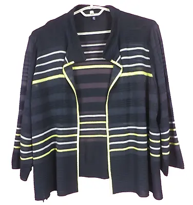 SC001332- MING WANG Women Acrylic Poly Open Front Cardigan Sweater Striped 1X • $100.05