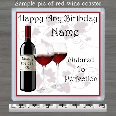 £3.59 • Buy Personalised Red Or White Wine Birthday Coaster 18 21 30  40 50 60 ANY AGE GIFT