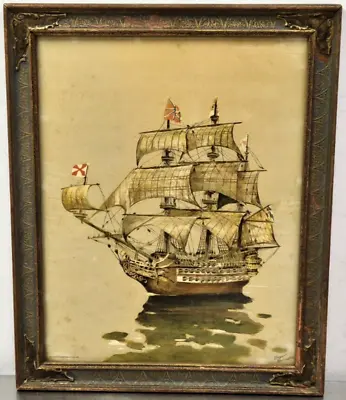 RARE Vtg Morris & Bendien 16  X 20  Framed HMS VICTORY Ship By ROGER HARRINGTON • $150