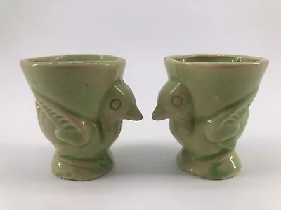 Pair Of 2 Vintage Made In Japan Unique Chick Chicken Hen Egg Cup Green Celadon • $15