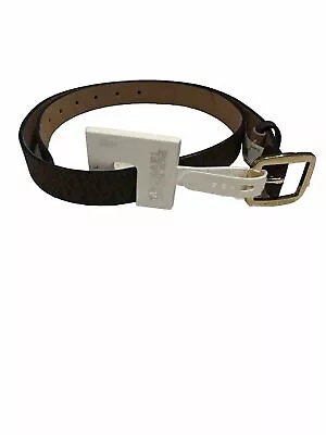 MICHAEL KORS Monogram Belt  Mini Printed MK Logo Brown Gold Buckle Size L • $29.99