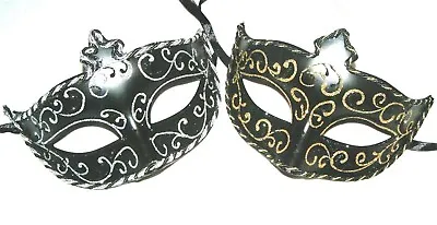 £4.99 • Buy Venetian Masquerade Stag Party Mens Black Mask With Silver Or Gold Scroll Design