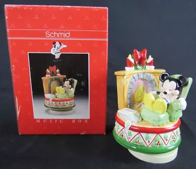 Schmid Disney Ceramic Mickey Mouse Christmas Fireplace Music Box WW423 • $26.95