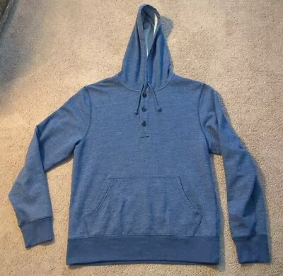 Medium J. Crew Blue Authentic Fleece Henley Long Sleeve Hoodie Sweatshirt • $14.99