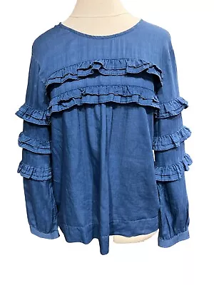 J. Crew Womens Sz 10-Top Blouse Pullover Blue Cotton Chambray Long Sleeve • $21.50