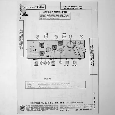 AMC FM Stereo MPX Multiplex Adapter Model 2M1 - SAMS Photofact ™ 1964 - New NOS • $4.70