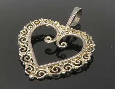 925 Sterling Silver - Vintage Open Love Heart Swirl Border Pendant - PT9846 • $29.98