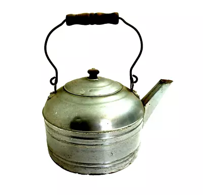 Vintage REVERE ?? Teapot Tea Kettle With Wooden Handle Larger Size 1940's Blue • $28.49