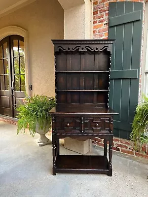 Antique English Welsh Dresser Sideboard Carved Oak Jacobean Farmhouse Cabinet • $2250