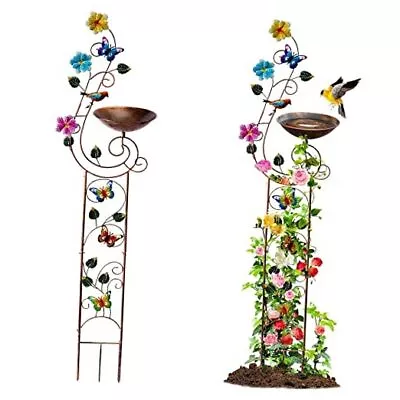 57  Height Metal Bird Bath With Trellis For Outdoor Vintage Butterfly • $52.97