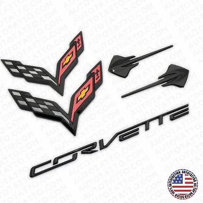 14-19 Corvette C7 Gloss Black Front Rear Fender Set Letter Badge Emblem Sport • $39.99