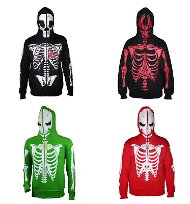 Mens Full Face Mask Skeleton Skull Hoodie Sweatshirt Halloween Hooded Costume • $20.89