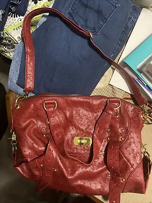 MISS GUSTTO Red Ostrich FAUX Leather Large Relaxed Bag Hobo Handbag (Pre-owned) • $15