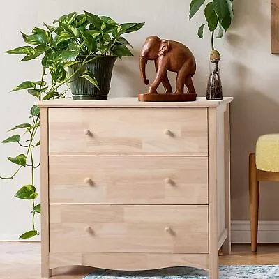 Upgraged Unfinished 3 Drawer Dresser For Bedroom Natural Solid Wood Dresser Colo • $195.49