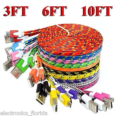 Micro USB Flat Braided  Sync Cable Cord 3510 FT For Android Phones Wholesale • $10.23