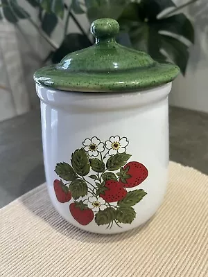 Vintage McCoy Strawberry Canister Cookie Jar 5.75”T Not Counting Lid 4.25”D • $24