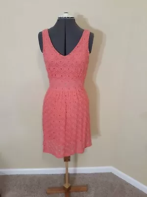 Banana Republic Mad Men Coral Sleeveless Lined Lace Mesh Pencil Dress 2 • $17