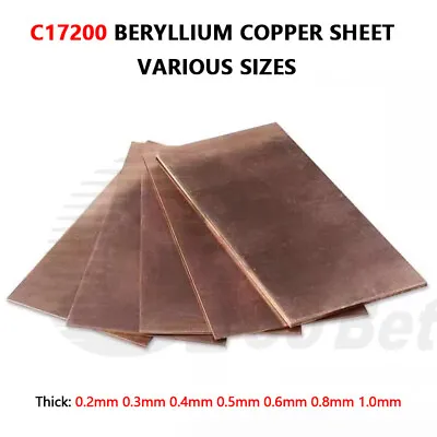 C17200 Beryllium Copper Sheet BeCu Plate Foil Panel Thick 0.2mm-1mm Cut To Sizes • £5.27