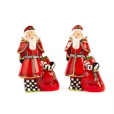 MACKENZIE CHILDS GORGEOUS SANTA SALT AND PEPPER SHAKER SET NEW IN BOX 4 X2  TALL • $67.50