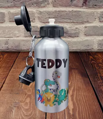 Dinosaur Personalised Drink Metal Flask Bottle Less Plastic Robust For School • £11.69