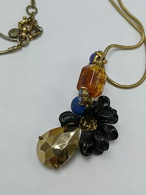 J.Crew Long Blue Orange Gray Black Bead Cluster Pendant Necklace Bronze • $12.99