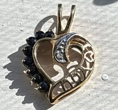 10k Gold Heart I Love You Pendent With Sapphires And A Small Diamond • $40