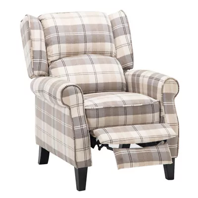 Recliner Armchair Tartan Chair Wing Back Sofa Lounge Chair Adjustable Footrest • £229.95