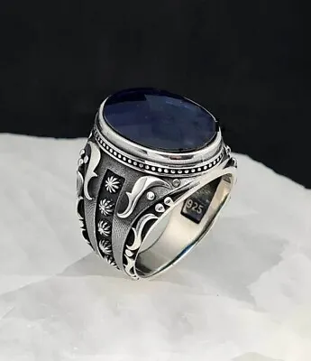 3 Ct Oval Cut Blue Sapphire Diamond Men's Engagement Ring 14K White Gold Plated • $169.99