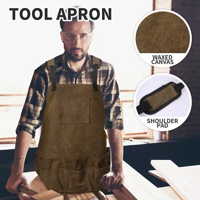 Waxed Canvas Tool Apron Adjustable Workshop Chef Waterproof Woodworking Pockets • $32.99