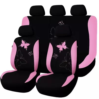 Universal Car Seat Covers Rear Split 40/60 60/40 For Women Pink Butterfly Mesh • $41.99