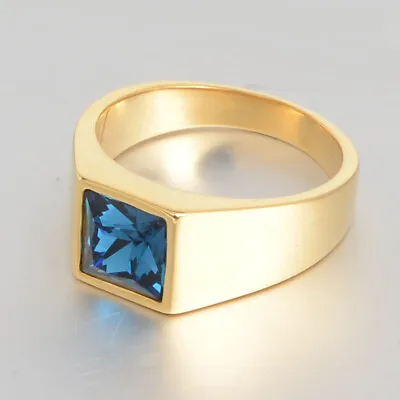 18k Gold Ep Cz Sapphire Princess Cut Mens Dress Ring Size 7-13 You Choose  • $16.73